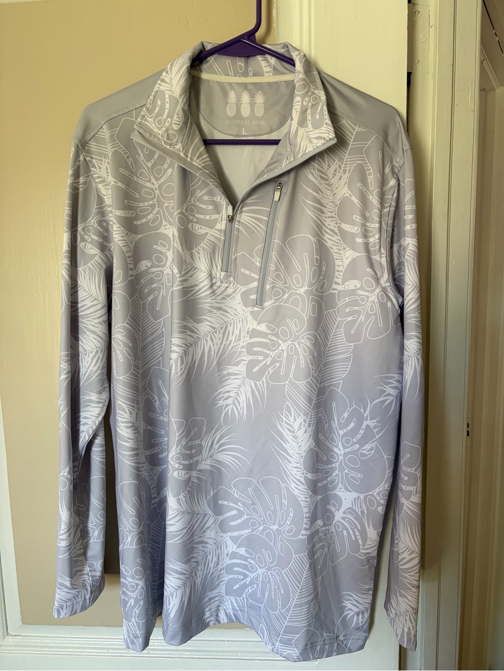 Tropical Bros is a Tropical Print Quarter-Zip Pullover in Light Gray‎ and White